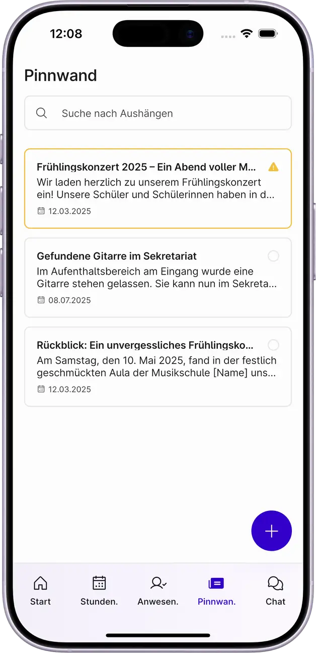 Screenshot des Stundenplans in der Appella App.