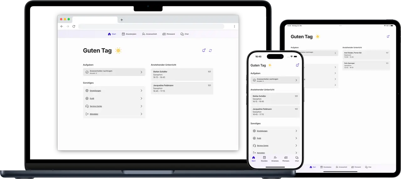 Screenshot der Appella App auf verschiedenen Geräten - Laptop, Tablet und Smartphone.